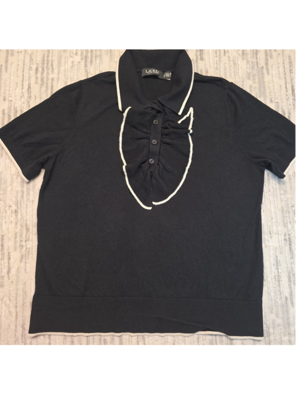 Lauren Ralph Lauren Black Label Ruffle Trim Polo Sweater In Black Women's Sz 1X - Picture 2 of 10